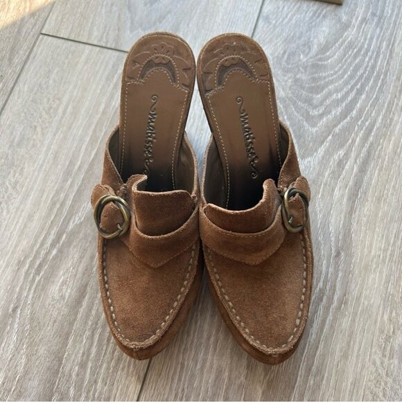 Matisse Suede Leather Wooden  Heel Western Mules Clogs - Picture 3 of 16
